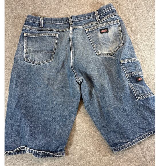 VINTAGE Dickies Jean Shorts Mens 34 Blue Denim Carpenter Workwear Utility Jorts - Picture 2 of 7